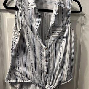 Striped Sleeveless Button-Up Top